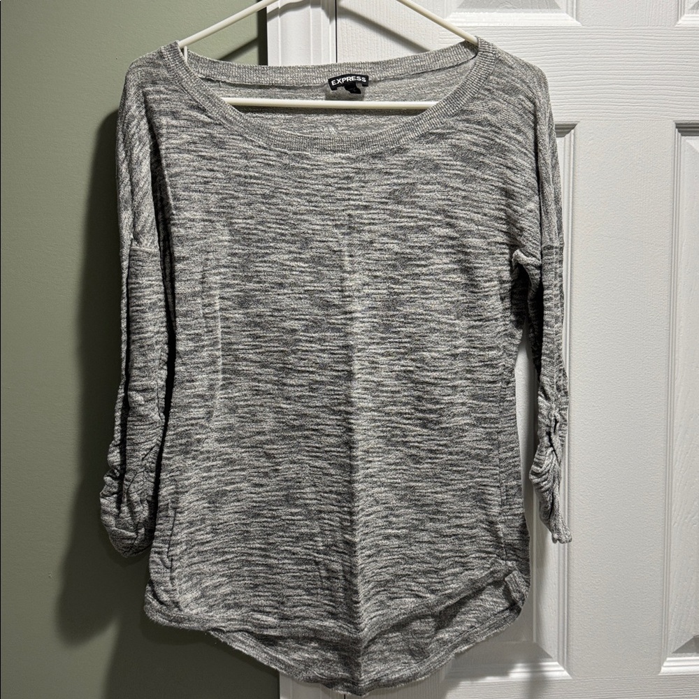 Express Heathered Gray Ruched Sleeve Top